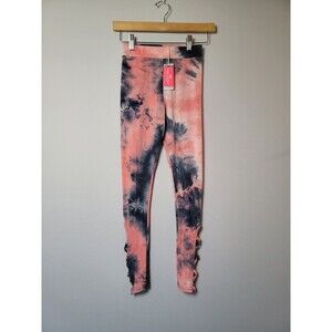 #435 Girl's NWT Simply Southern Gray & Peach tie Dye Leggings Youth OSFM